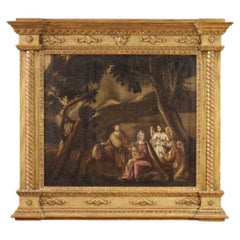 17th Century Oil Italian Antique Painting Rest on the Flight in Egypt, 1680