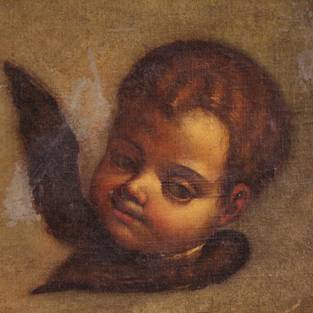 retable à l'huile sur toile du 17e siècle - Madone à l'enfant et aux chérubins en vente 1