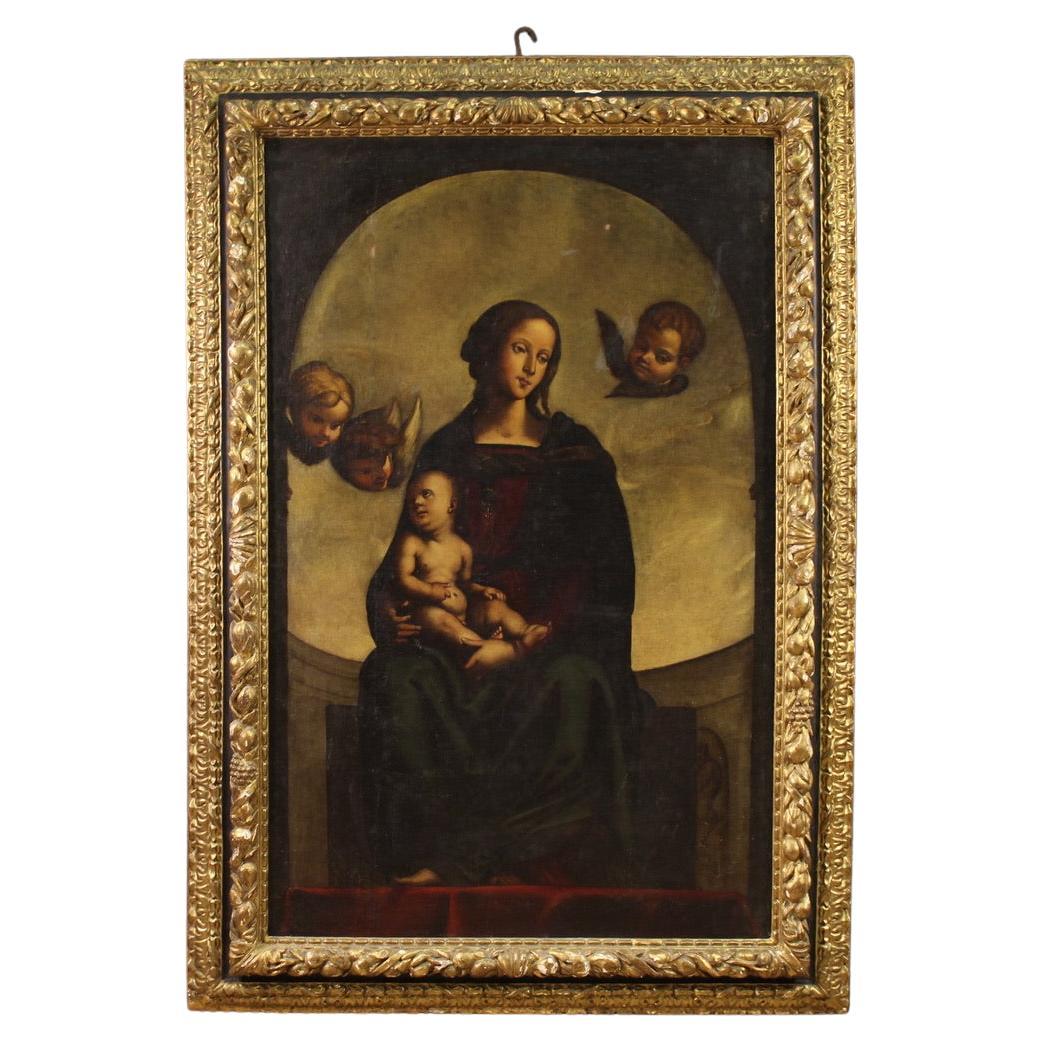 17. Jahrhundert Öl auf Leinwand Altargemälde Madonna mit Kind und Putten