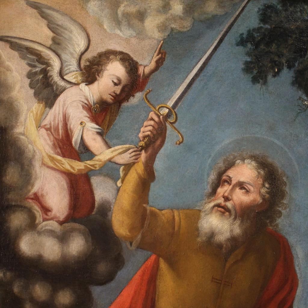 17th Century Oil on Canvas Antique Biblical Italian Painting Sacrifice of Isaac 1