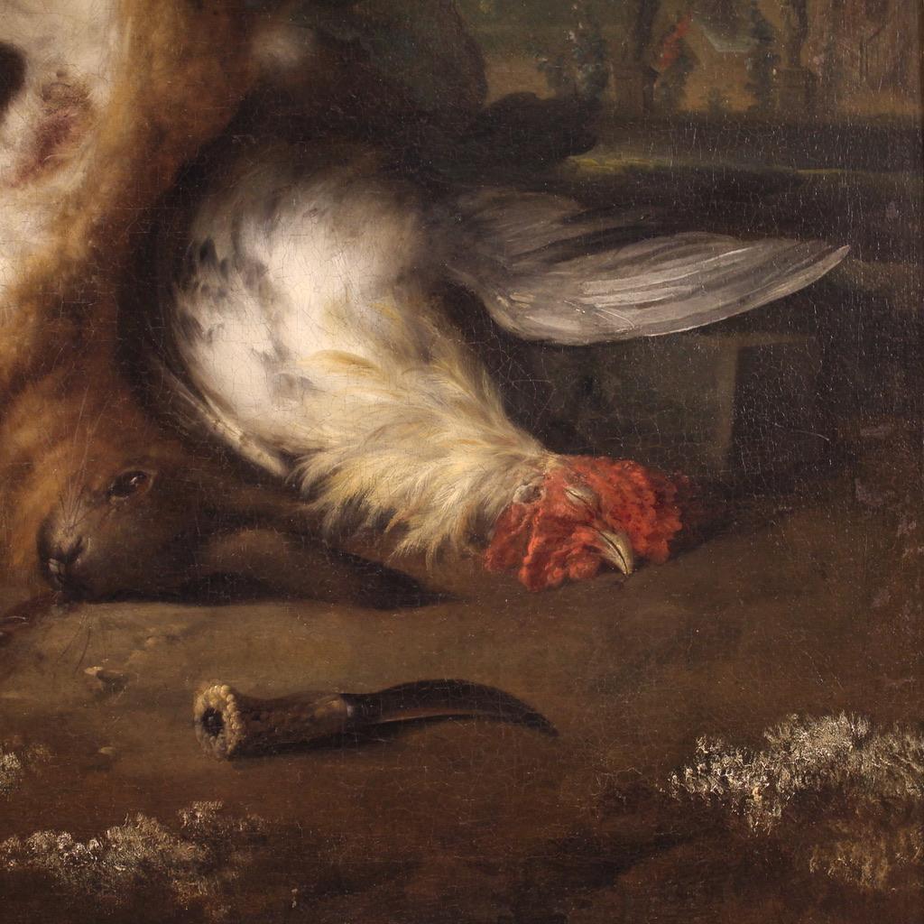 17th Century Oil on Canvas Antique English Painting Still Life with Game, 1680 In Good Condition In Vicoforte, Piedmont