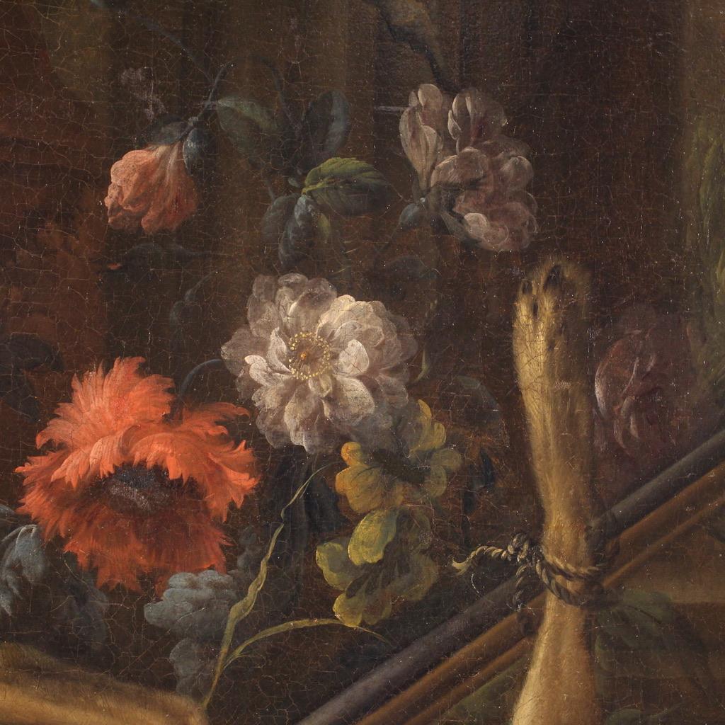 Antikes englisches Gemälde, Öl auf Leinwand, 17. Jahrhundert, Stillleben mit Spiel, 1680 2