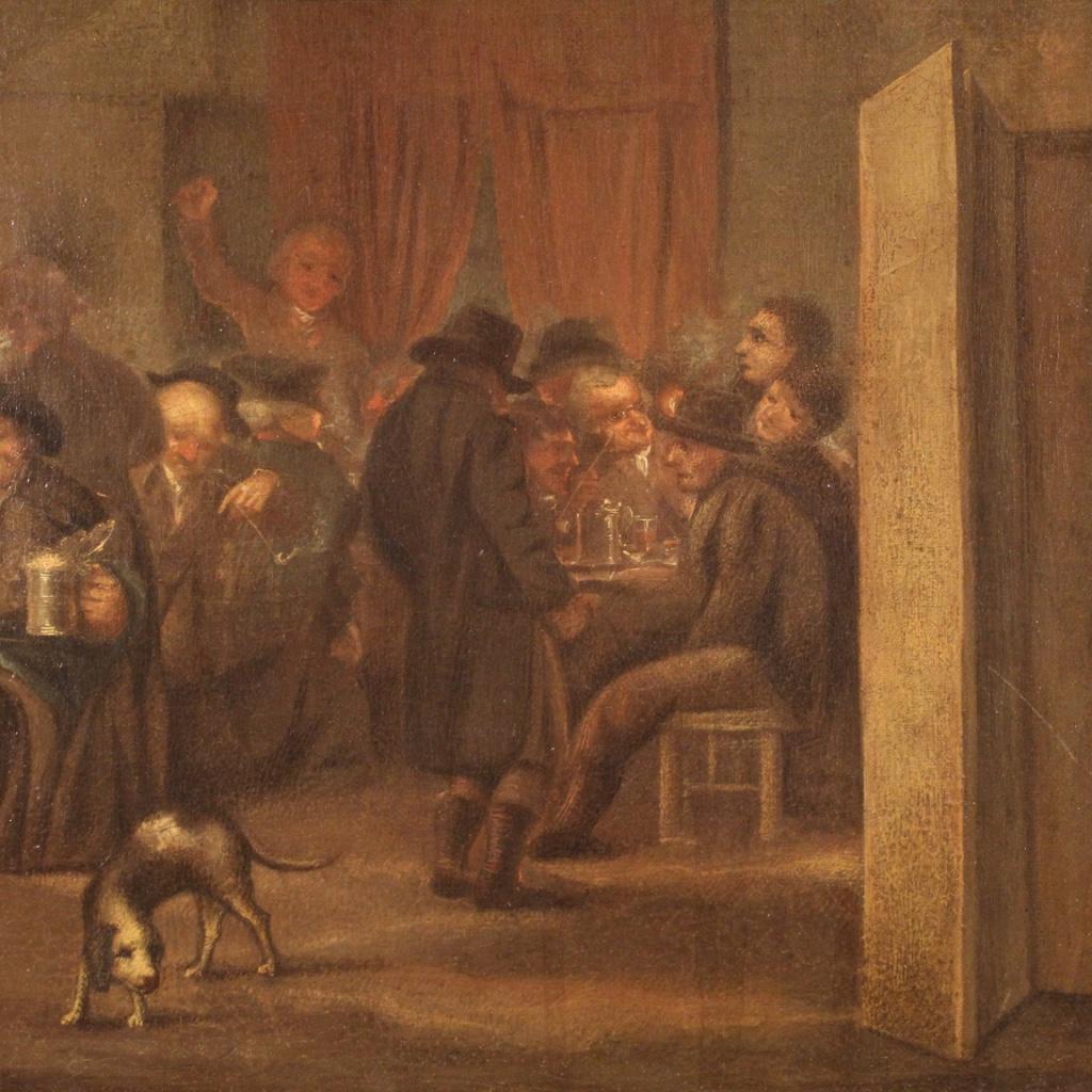 17th Century Oil on Canvas Antique Flemish Interior Scene Painting, 1670 In Good Condition In Vicoforte, Piedmont