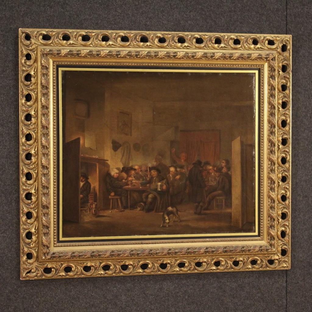 17th Century Oil on Canvas Antique Flemish Interior Scene Painting, 1670 5