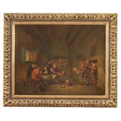 17th Century Oil on Canvas Antique Flemish Interior Scene Painting, 1670