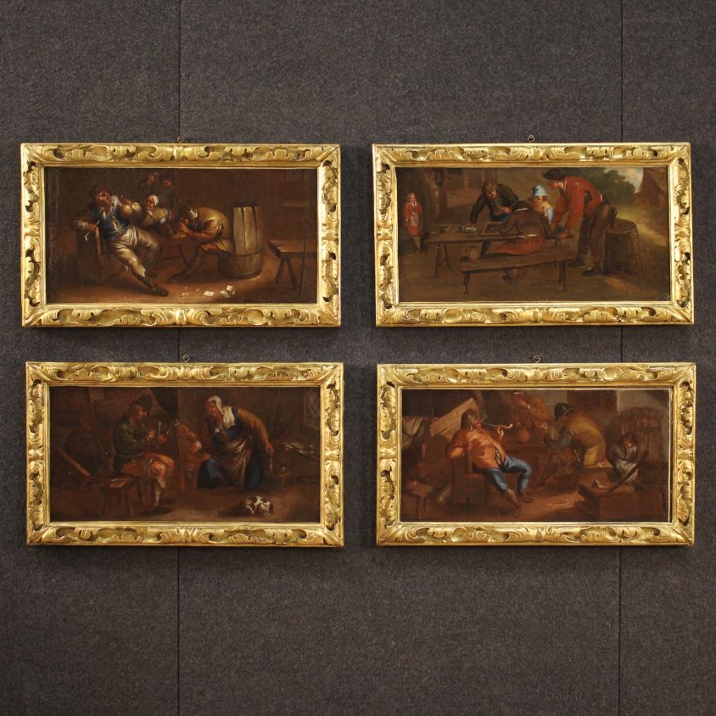 17th Century Oil on Canvas Antique Flemish Painting Family Interior Scene, 1650 8