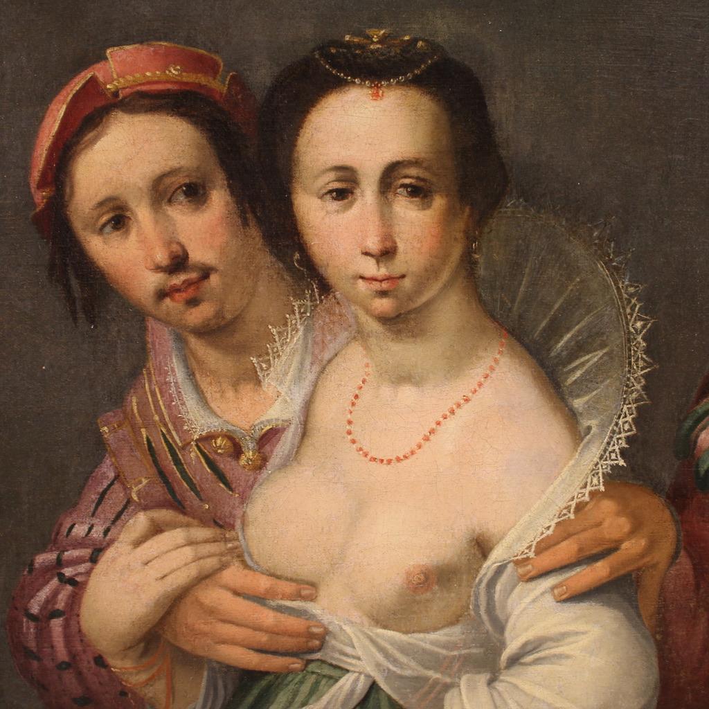 17th Century Oil on Canvas Antique Flemish Painting The Allegory of Love, 1610 in vendita 3