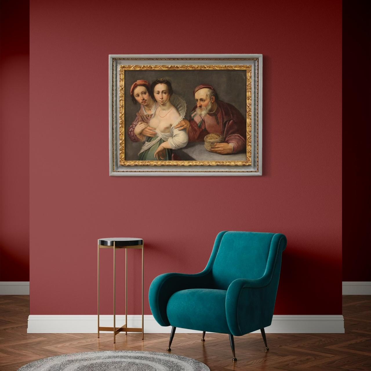 Dutch 17th Century Oil on Canvas Antique Flemish Painting The Allegory of Love, 1610 in vendita