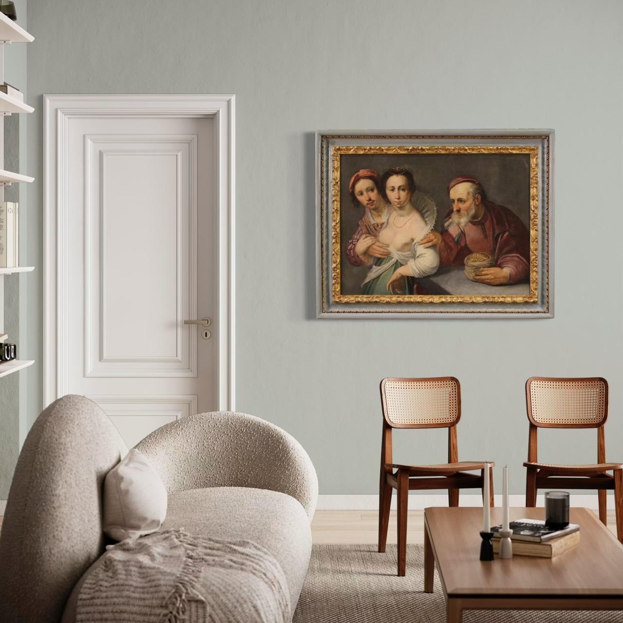 A olio 17th Century Oil on Canvas Antique Flemish Painting The Allegory of Love, 1610 in vendita
