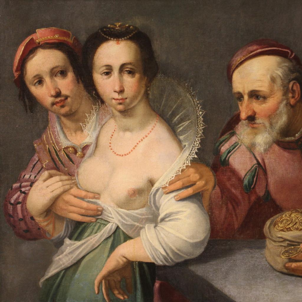 Tela 17th Century Oil on Canvas Antique Flemish Painting The Allegory of Love, 1610 in vendita