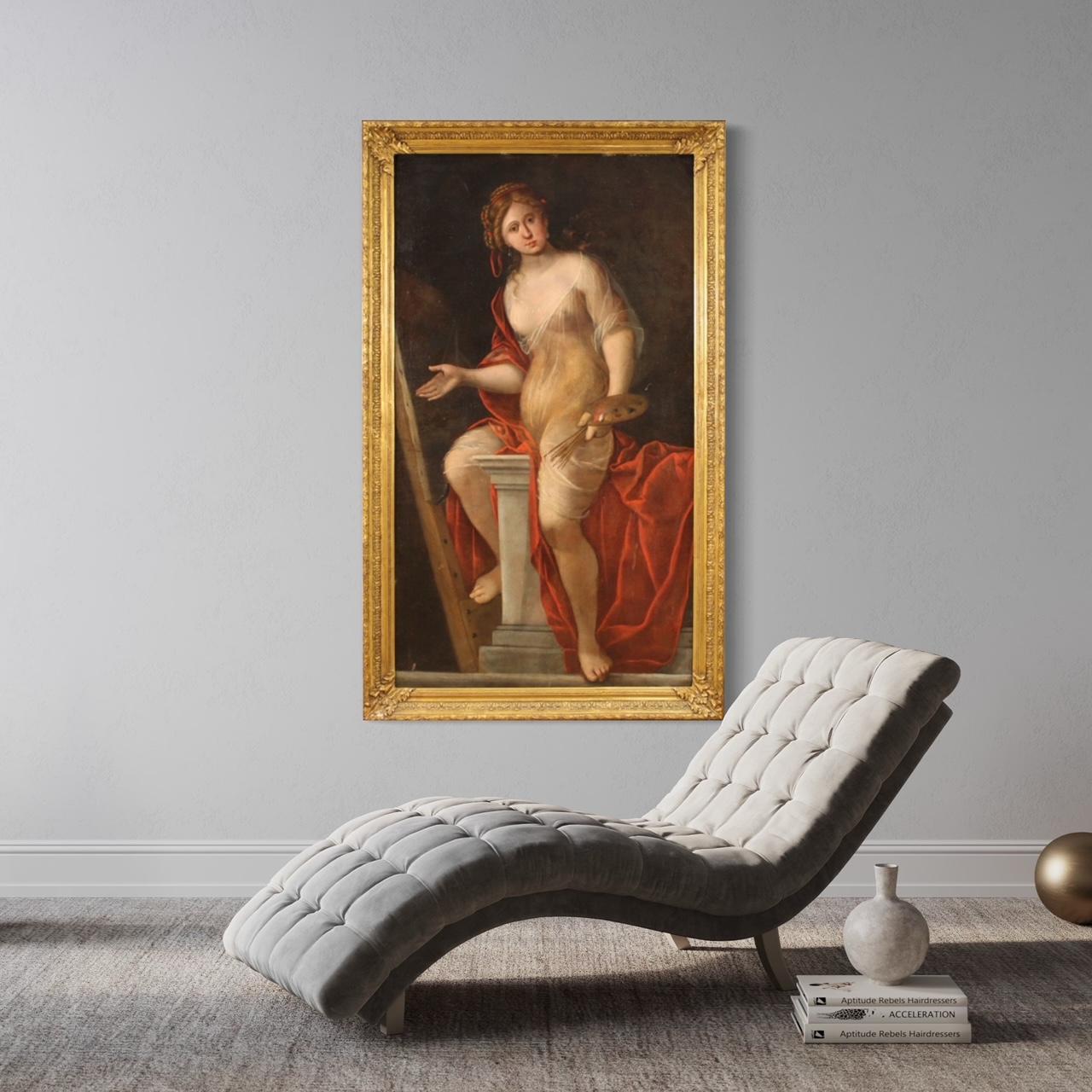 17th Century Oil on Canvas Antique Italian Allegory Painting Nude, 1650 10