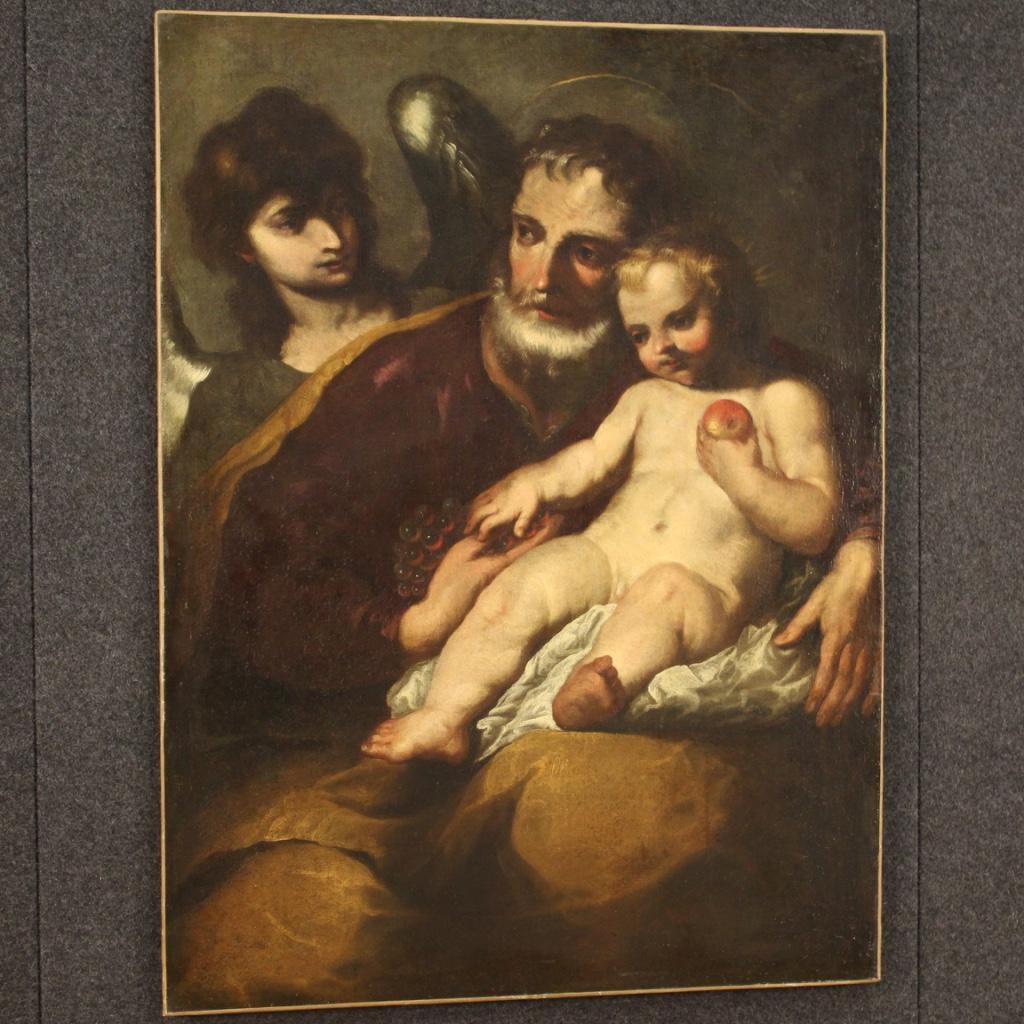 17th Century Oil on Canvas Antique Italian Painting Saint Joseph with Child 1650 6