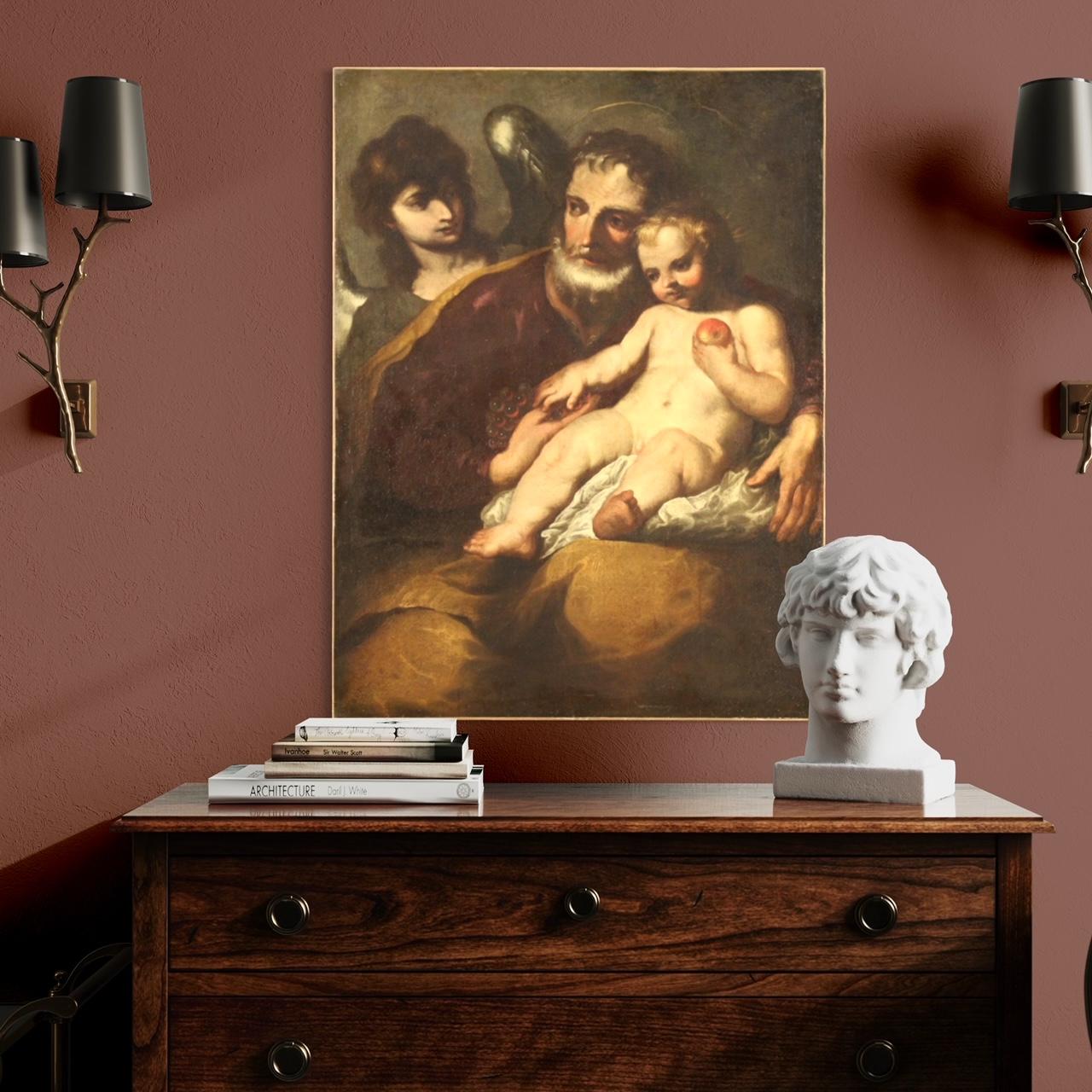 17th Century Oil on Canvas Antique Italian Painting Saint Joseph with Child 1650 11