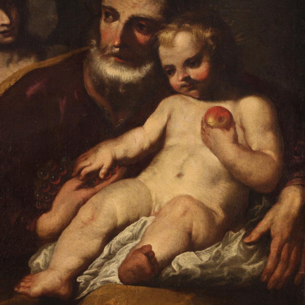 Oiled 17th Century Oil on Canvas Antique Italian Painting Saint Joseph with Child 1650