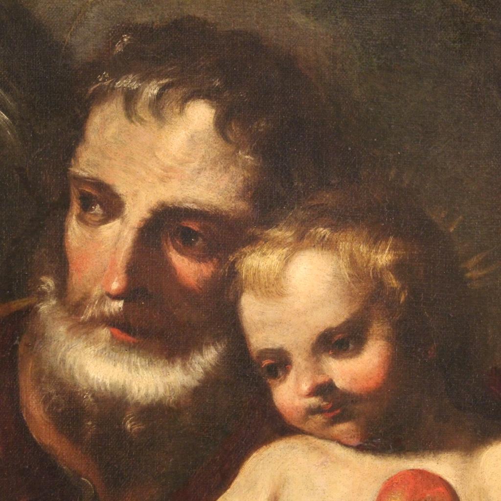 17th Century Oil on Canvas Antique Italian Painting Saint Joseph with Child 1650 In Good Condition In Vicoforte, Piedmont
