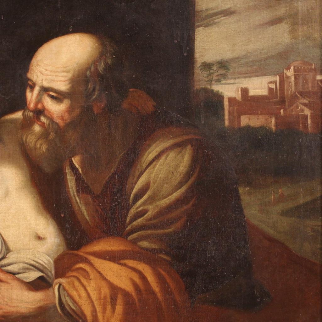 17th Century Oil on Canvas Antique Italian Painting Saint Joseph with Jesus 1650 7