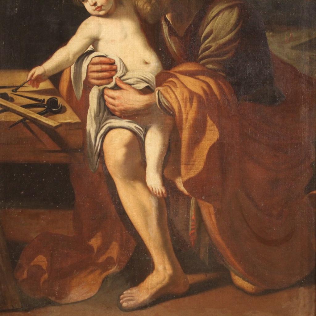 17th Century Oil on Canvas Antique Italian Painting Saint Joseph with Jesus 1650 In Good Condition In Vicoforte, Piedmont