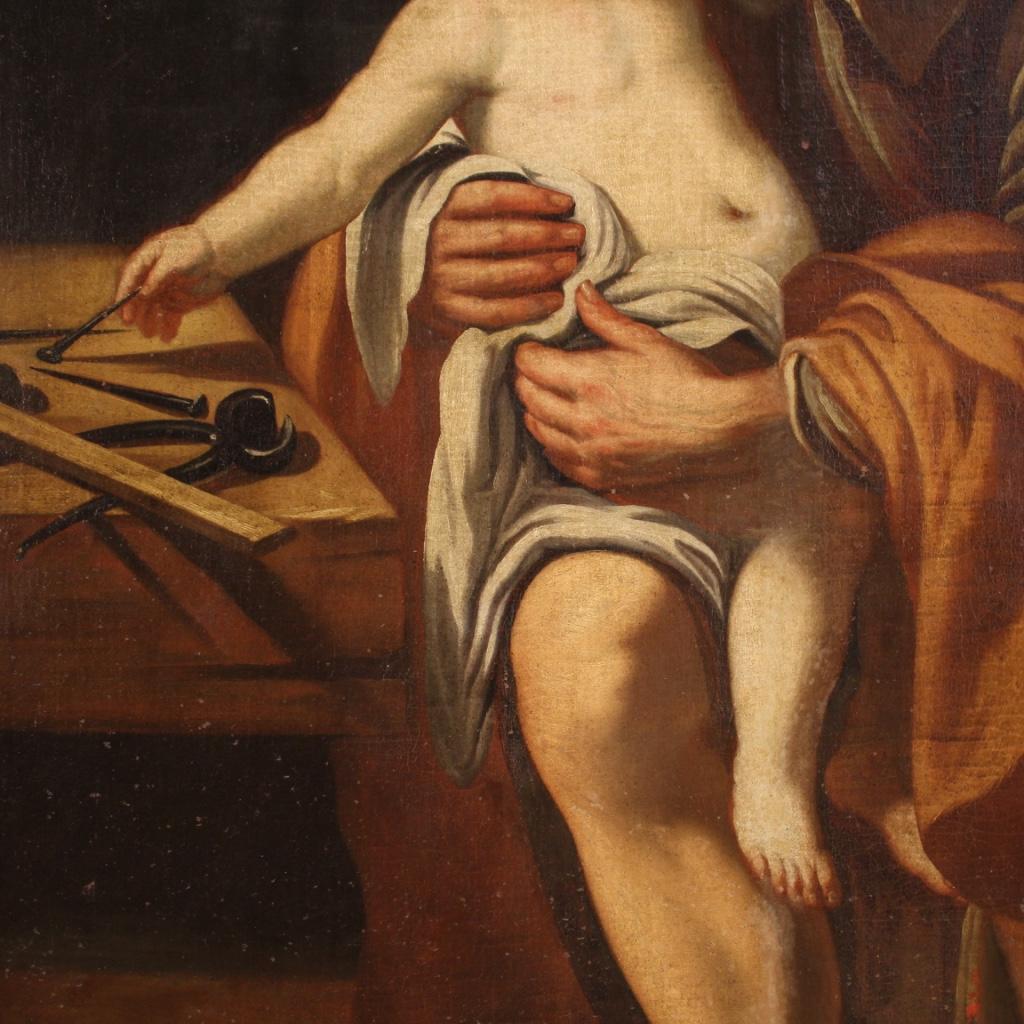17th Century Oil on Canvas Antique Italian Painting Saint Joseph with Jesus 1650 2