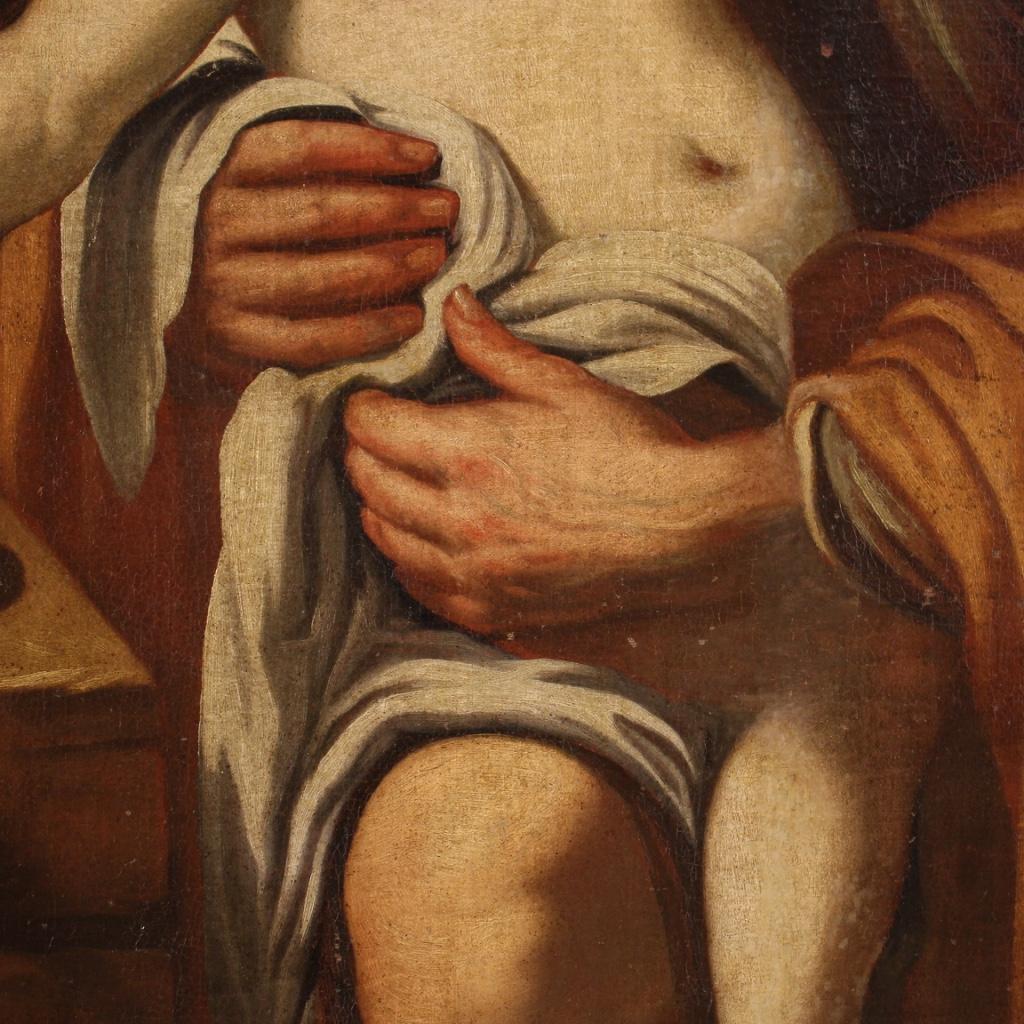 17th Century Oil on Canvas Antique Italian Painting Saint Joseph with Jesus 1650 3