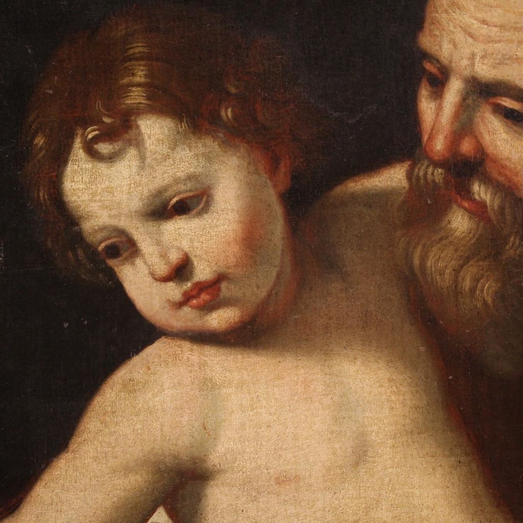 17th Century Oil on Canvas Antique Italian Painting Saint Joseph with Jesus 1650 4