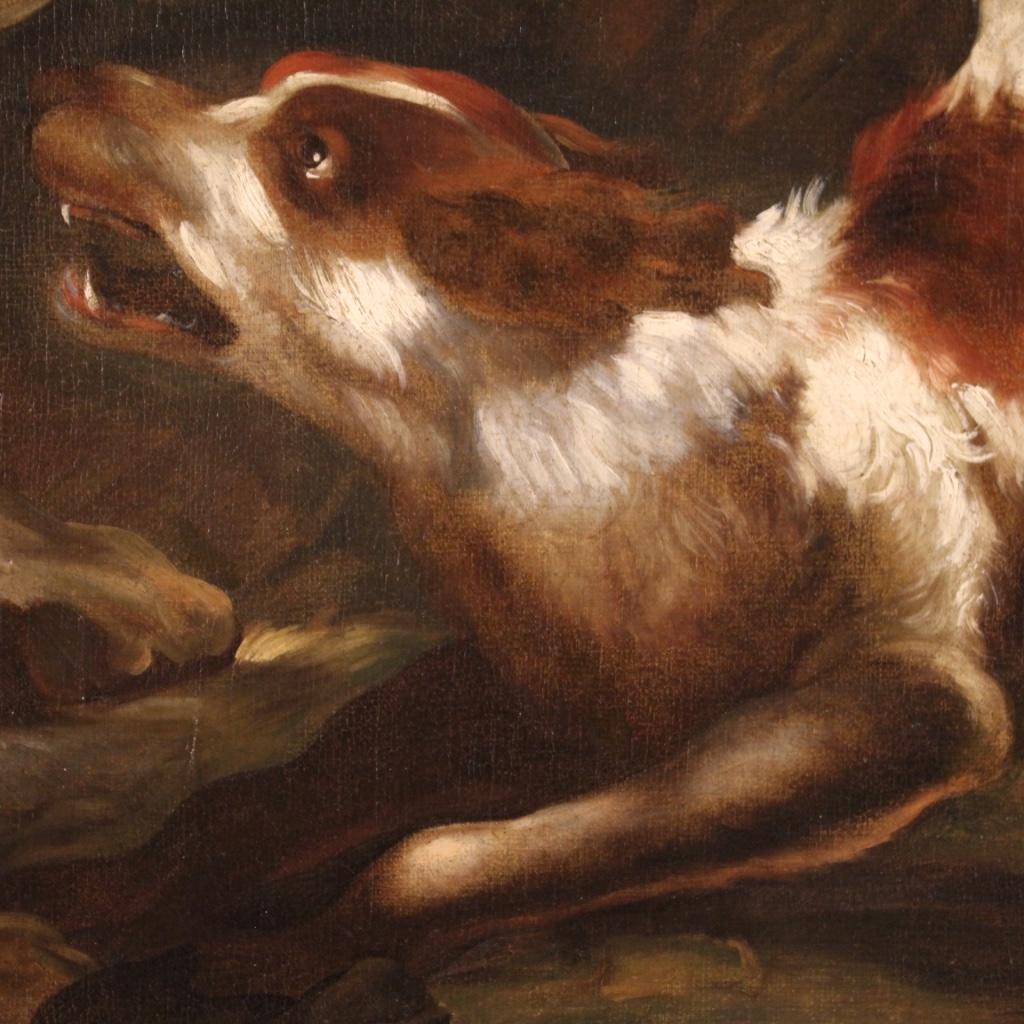 17th Century Oil on Canvas Antique Italian Painting Shepherd with his Dogs en vente 6