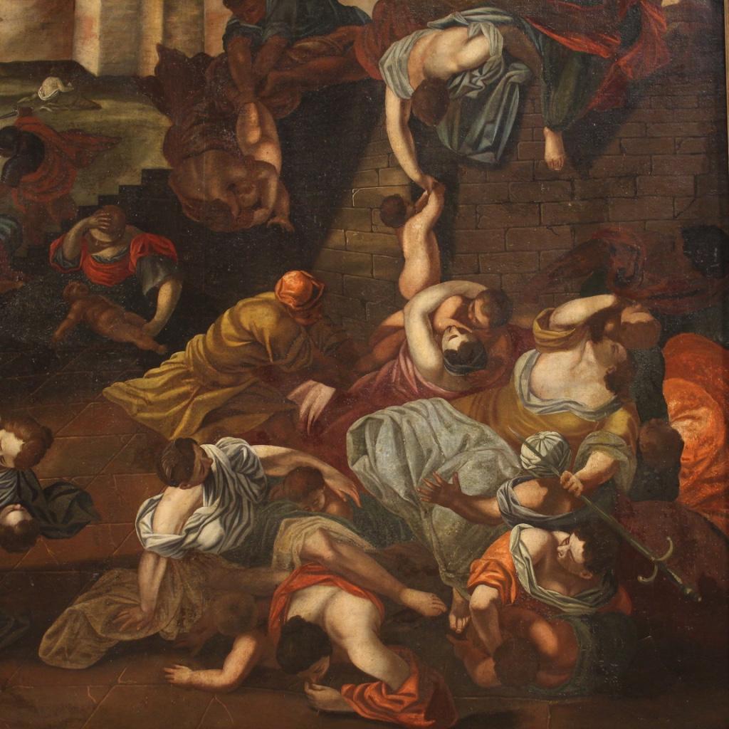 Huile sur toile ancienne du 17ème siècle - Peinture italienne - Le Massacre de l'innocent Bon état à Vicoforte, Piedmont