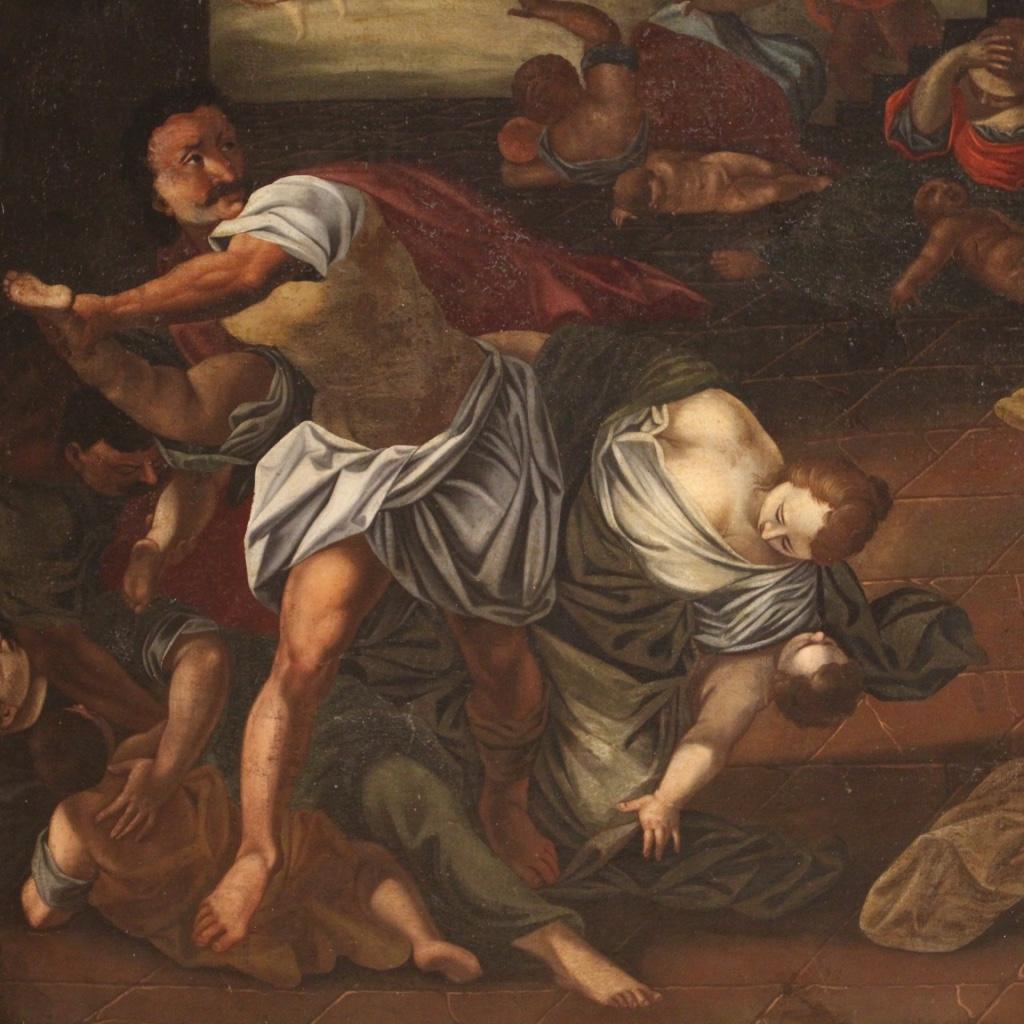 Toile Huile sur toile ancienne du 17ème siècle - Peinture italienne - Le Massacre de l'innocent