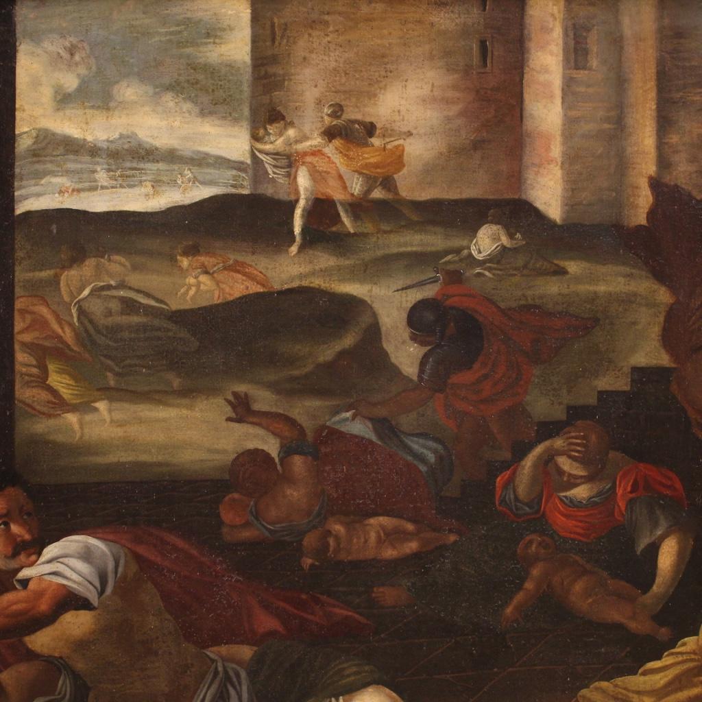 Huile sur toile ancienne du 17ème siècle - Peinture italienne - Le Massacre de l'innocent 1