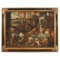 Huile sur toile ancienne du 17ème siècle - Peinture italienne - Le Massacre de l'innocent