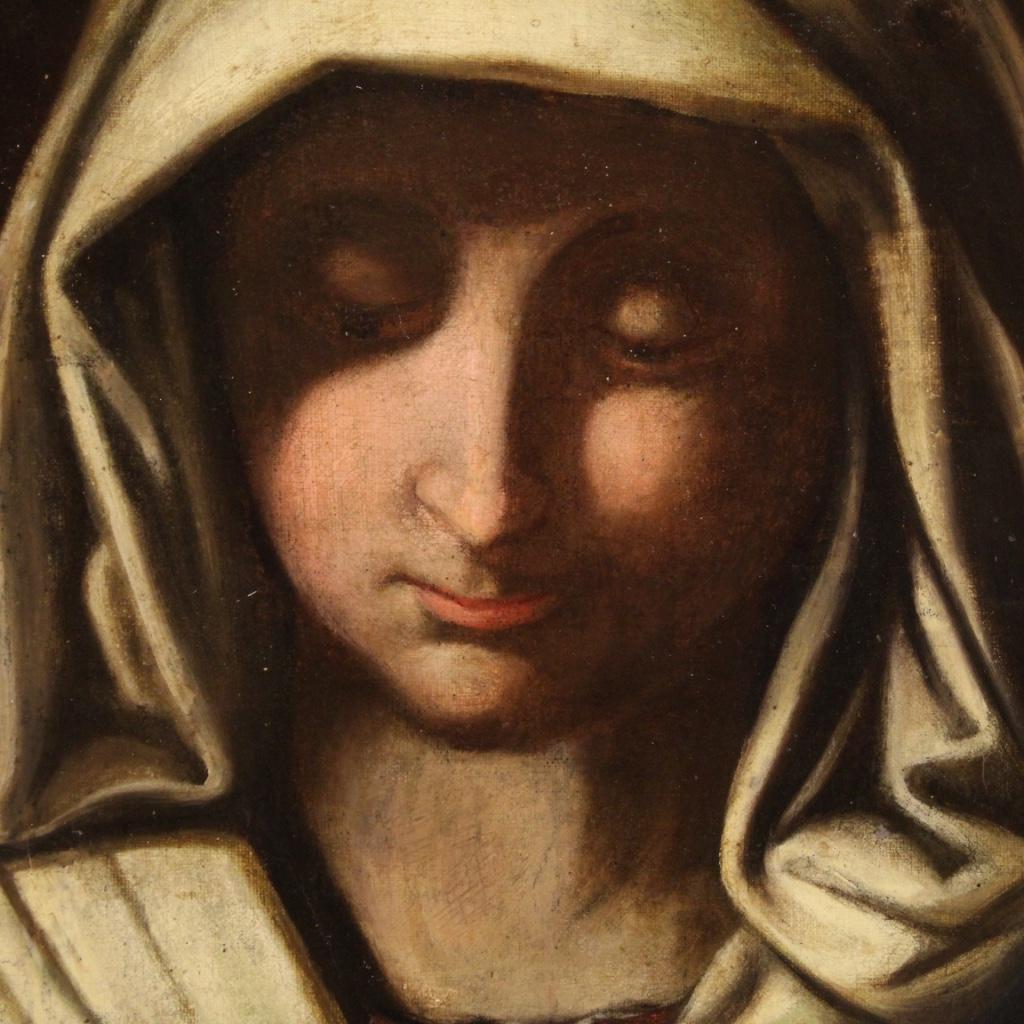 17th Century Oil on Canvas Antique Italian Religious Painting Praying Virgin For Sale 6