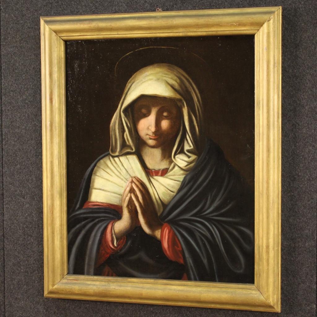 17th Century Oil on Canvas Antique Italian Religious Painting Praying Virgin For Sale 5