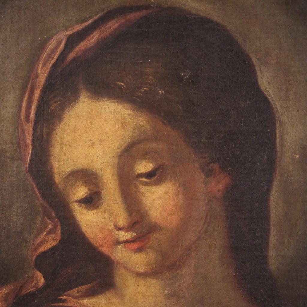 17th Century Oil on Canvas Antique Religious Italian Painting Madonna, 1670 For Sale 2