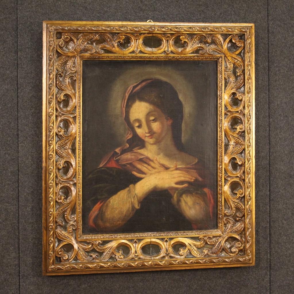 17th Century Oil on Canvas Antique Religious Italian Painting Madonna, 1670 For Sale 3
