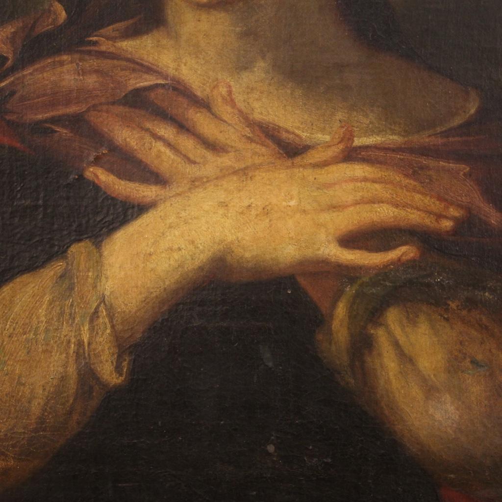 17th Century Oil on Canvas Antique Religious Italian Painting Madonna, 1670 4