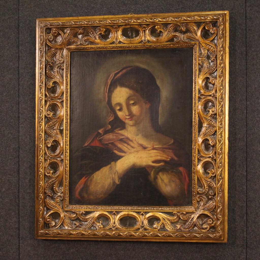 17th Century Oil on Canvas Antique Religious Italian Painting Madonna, 1670 For Sale 5