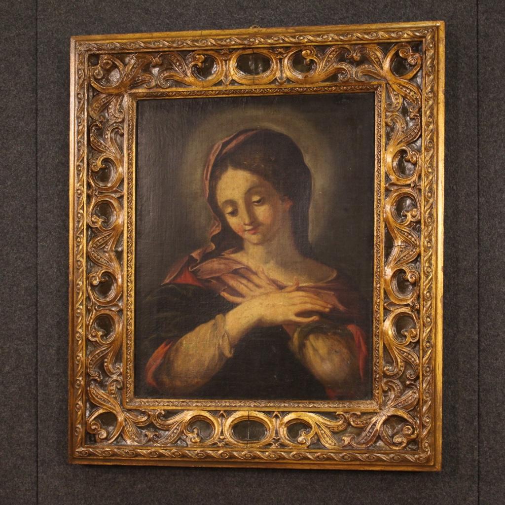 17th Century Oil on Canvas Antique Religious Italian Painting Madonna, 1670 5