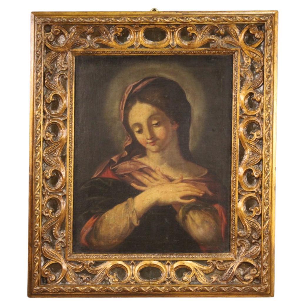 17th Century Oil on Canvas Antique Religious Italian Painting Madonna, 1670