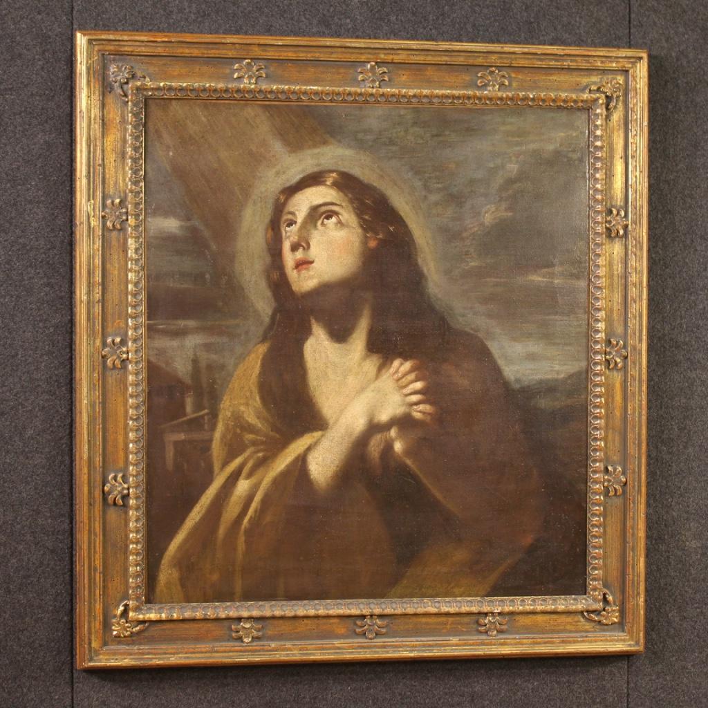 17th Century Oil on Canvas Antique Religious Italian Painting Magdalene, 1680 For Sale 6