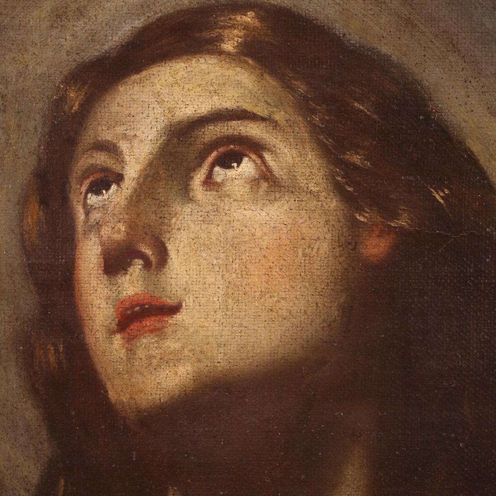 17th Century Oil on Canvas Antique Religious Italian Painting Magdalene, 1680 in vendita 7