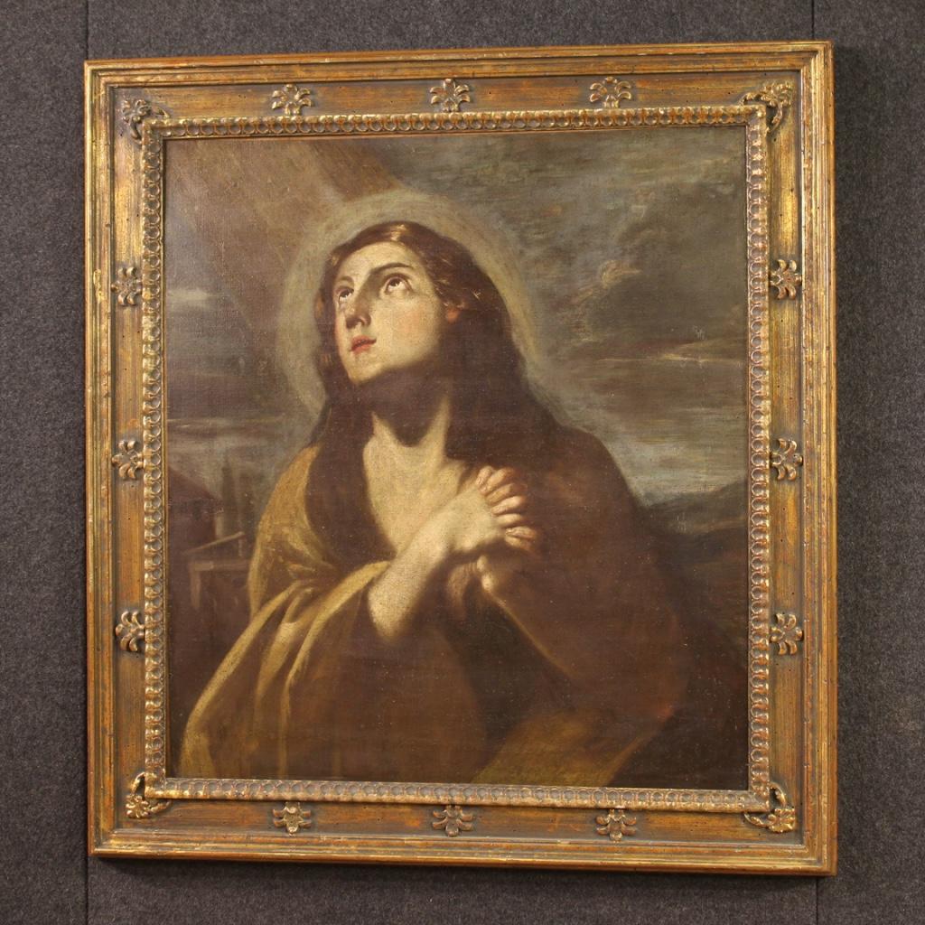17th Century Oil on Canvas Antique Religious Italian Painting Magdalene, 1680 For Sale 9