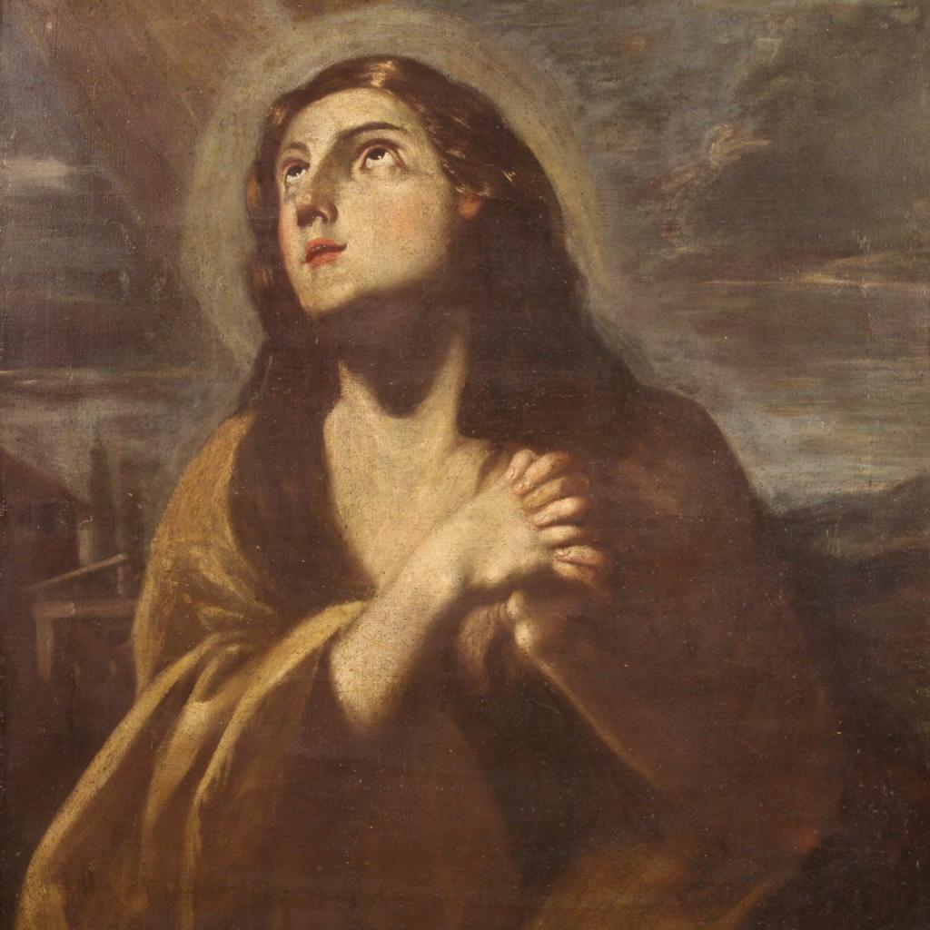 17th Century Oil on Canvas Antique Religious Italian Painting Magdalene, 1680 in vendita 1