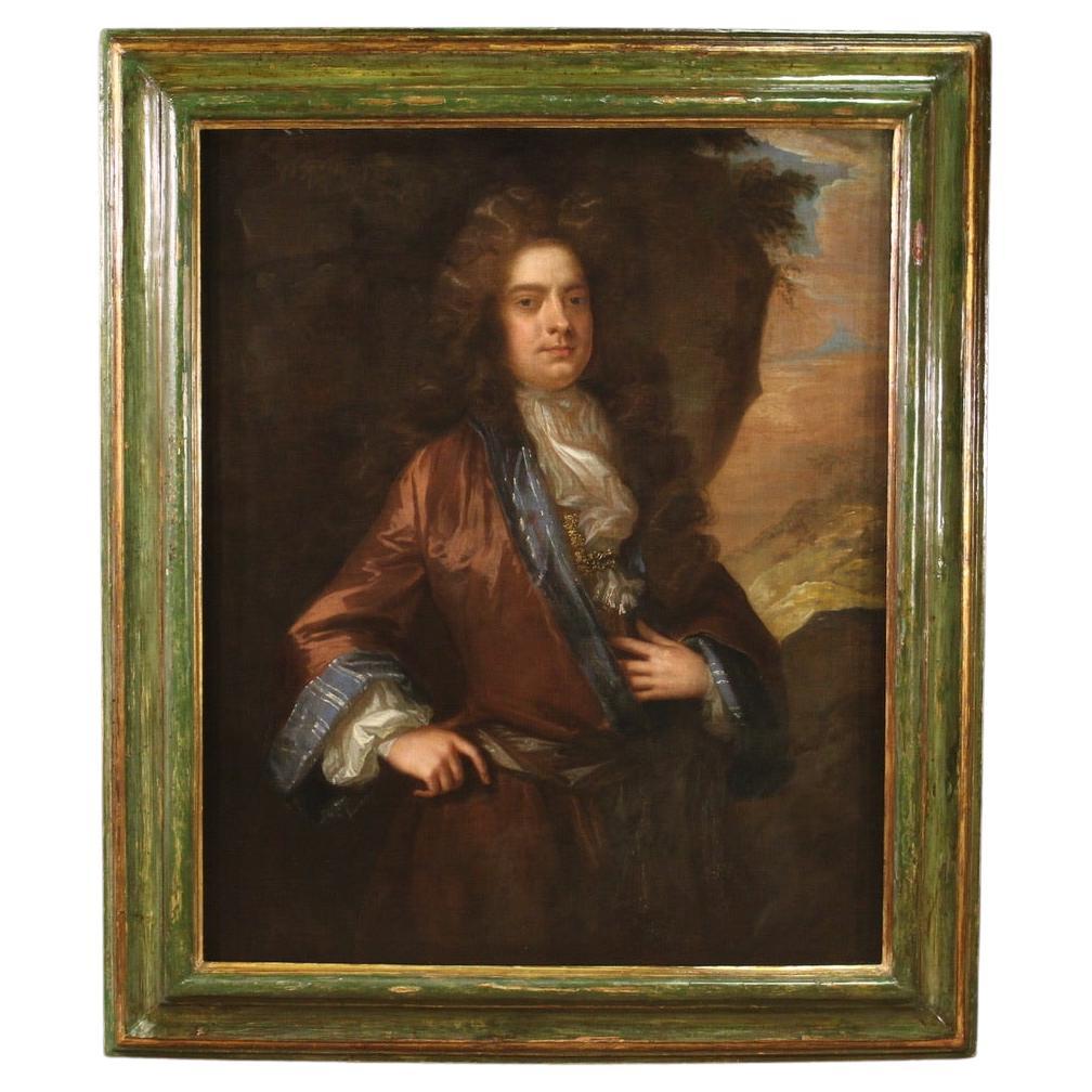 17th Century Oil on Canvas Dutch Antique Painting Nobleman Portrait, 1670