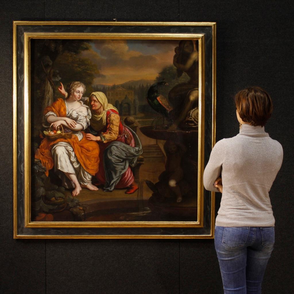 17th Century Oil on Canvas Dutch Mythological Painting Vertumnus and Pomona 7