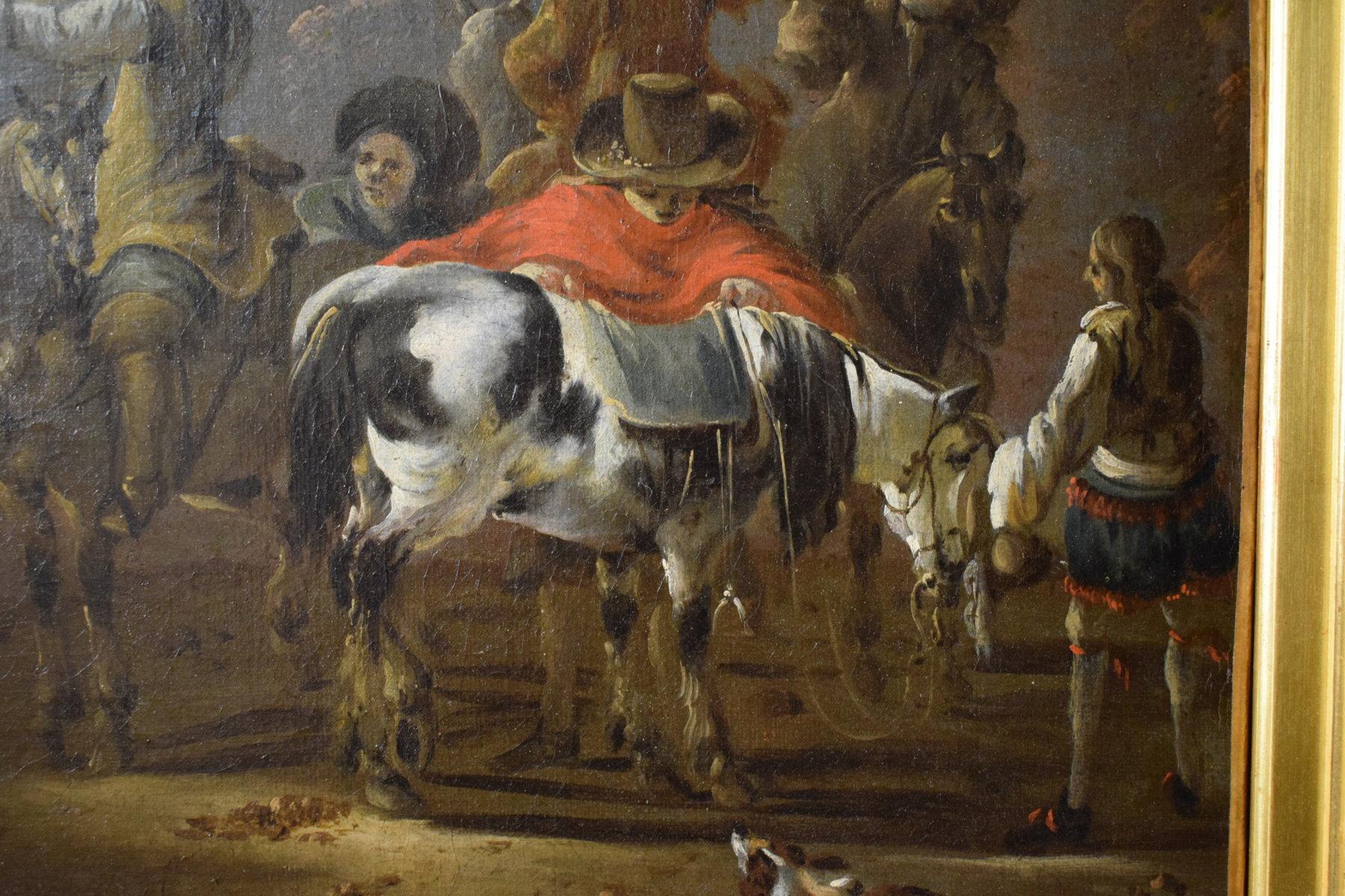 Baroque 17ème siècle:: Huile sur Toile Peinture Hollandaise avec Scène de Chasse