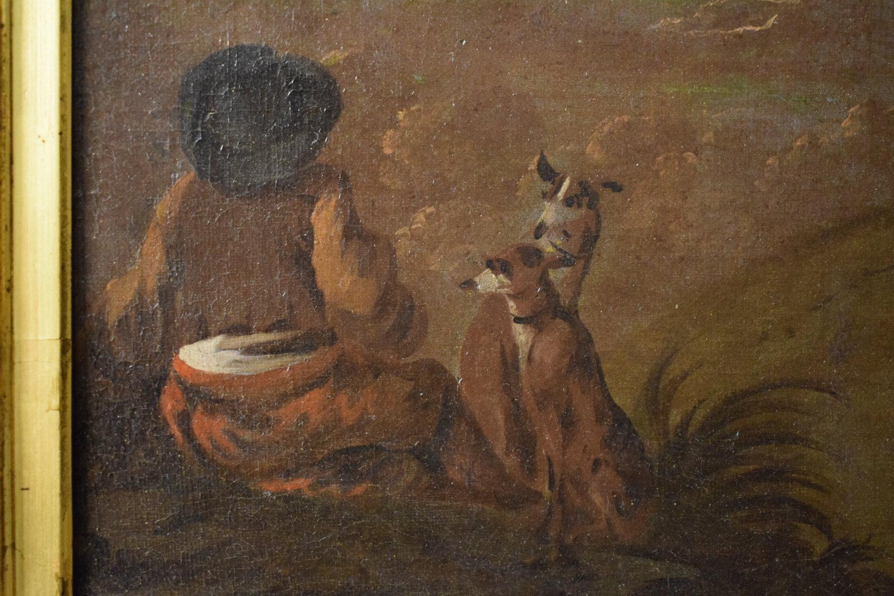 Néerlandais 17ème siècle:: Huile sur Toile Peinture Hollandaise avec Scène de Chasse