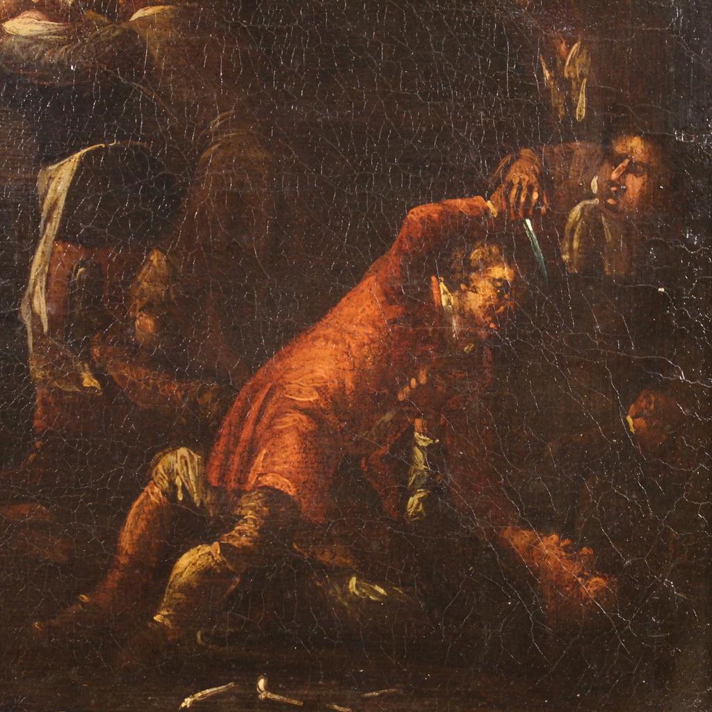 17th Century Oil on Canvas Flemish Antique Genre Scene Painting, 1660 3