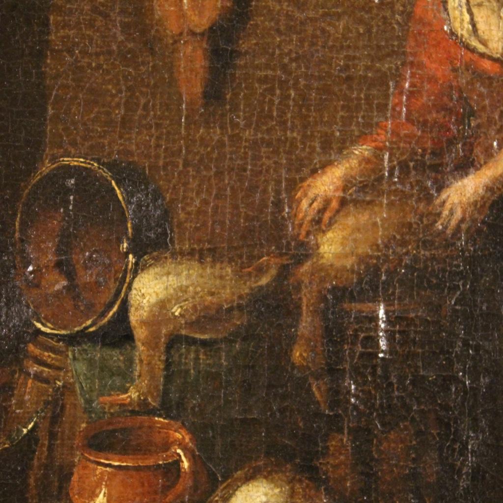 17th Century Oil on Canvas Flemish Antique Interior Scene Painting, 1680 6