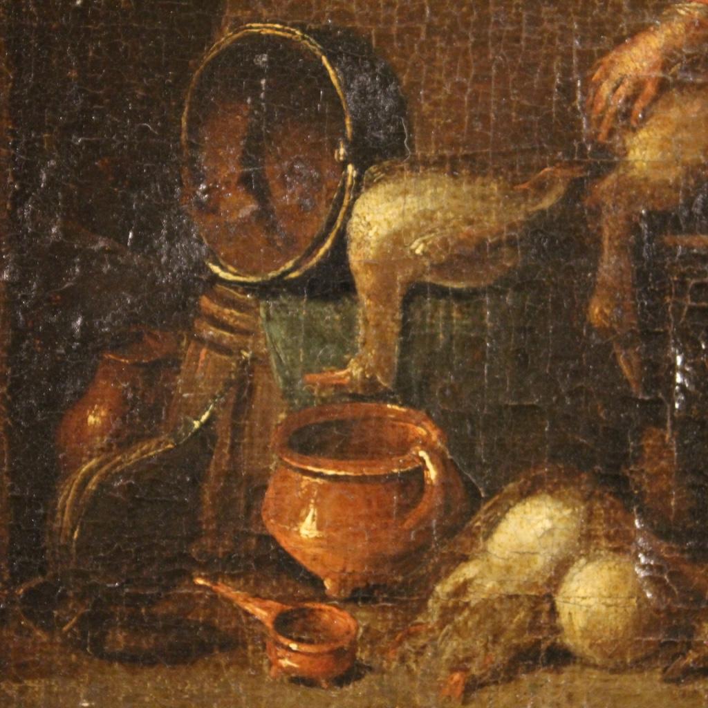 17th Century Oil on Canvas Flemish Antique Interior Scene Painting, 1680 2