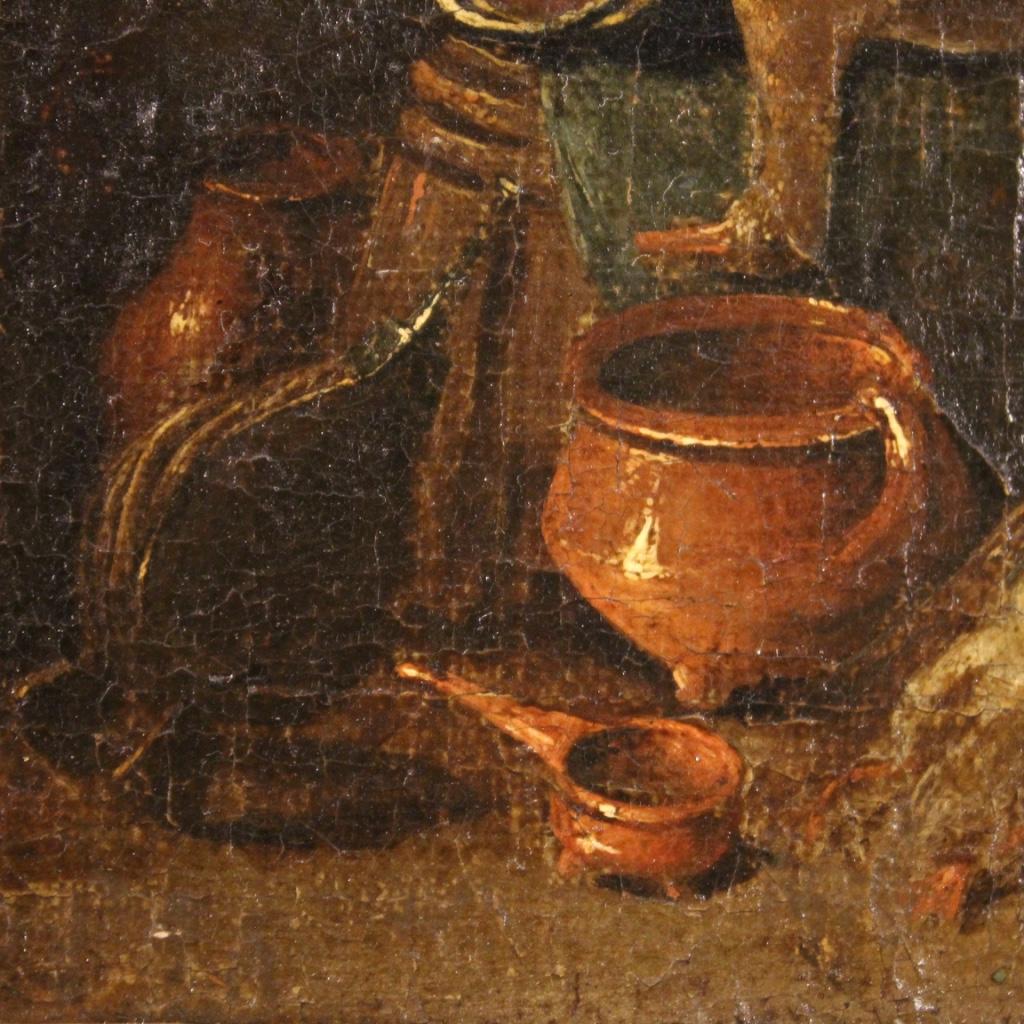 17th Century Oil on Canvas Flemish Antique Interior Scene Painting, 1680 5