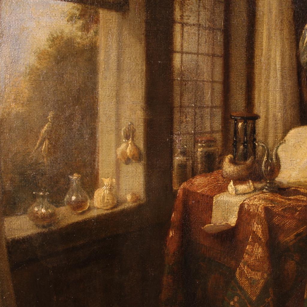 17th Century Oil on Canvas Flemish Antique Interior Scene Painting The Alchemist 3